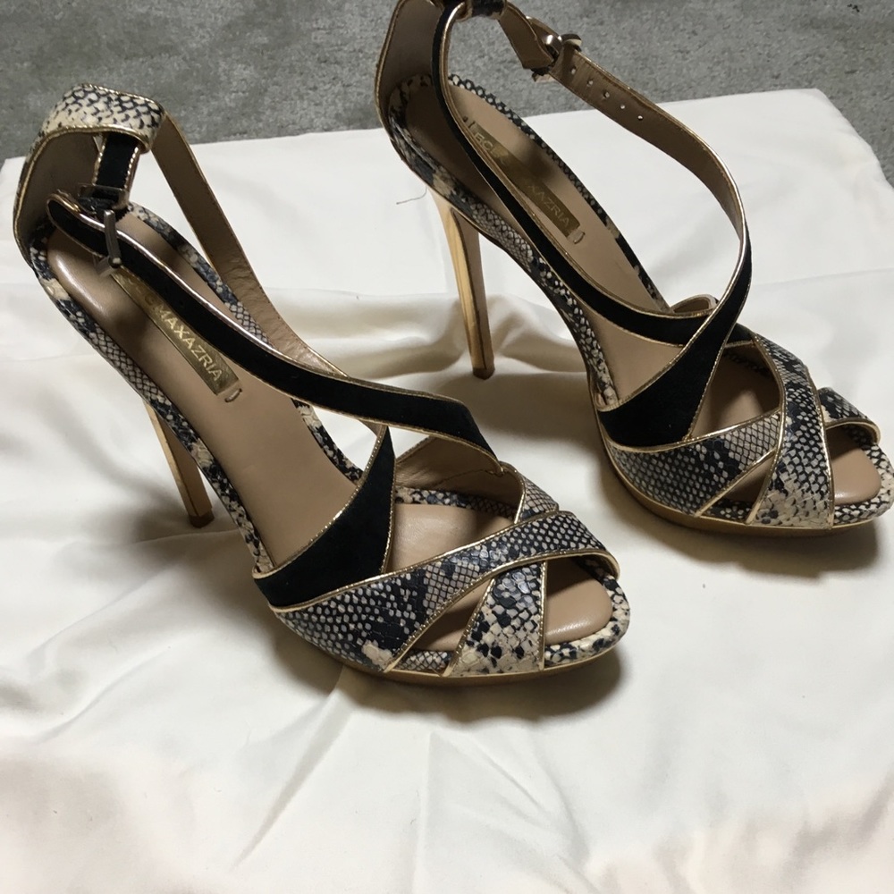 Bcbg Max Azria Snakeskin Gold Black Heels Sz 10